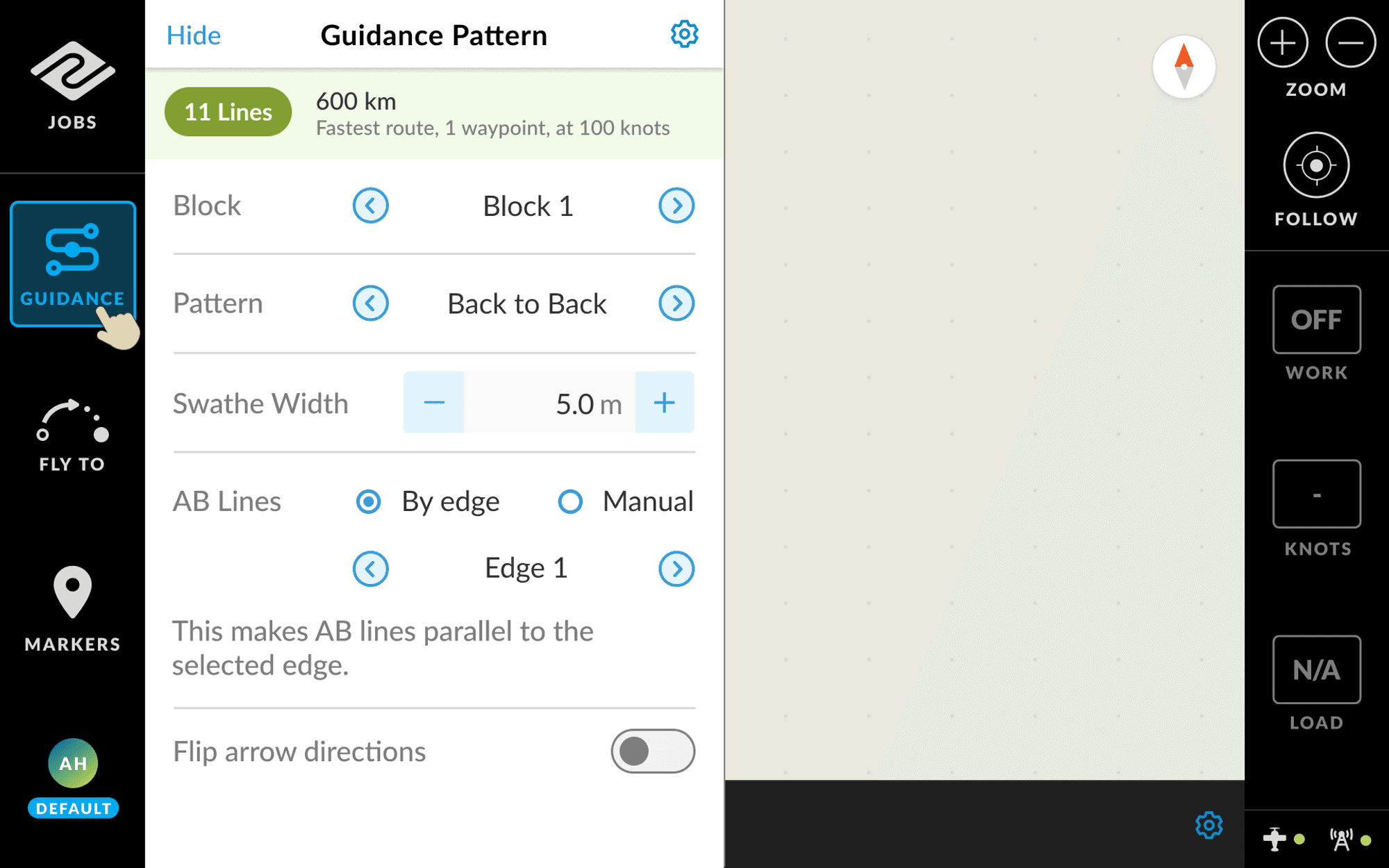 A Figma mockup of the simple version of the Guidance Card, with a minimal single-screen layout for the most common straight-line workflow