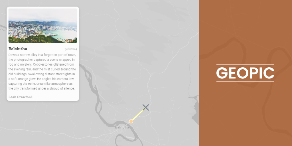 The GeoPic interface showing an interactive Mapbox map with photo markers