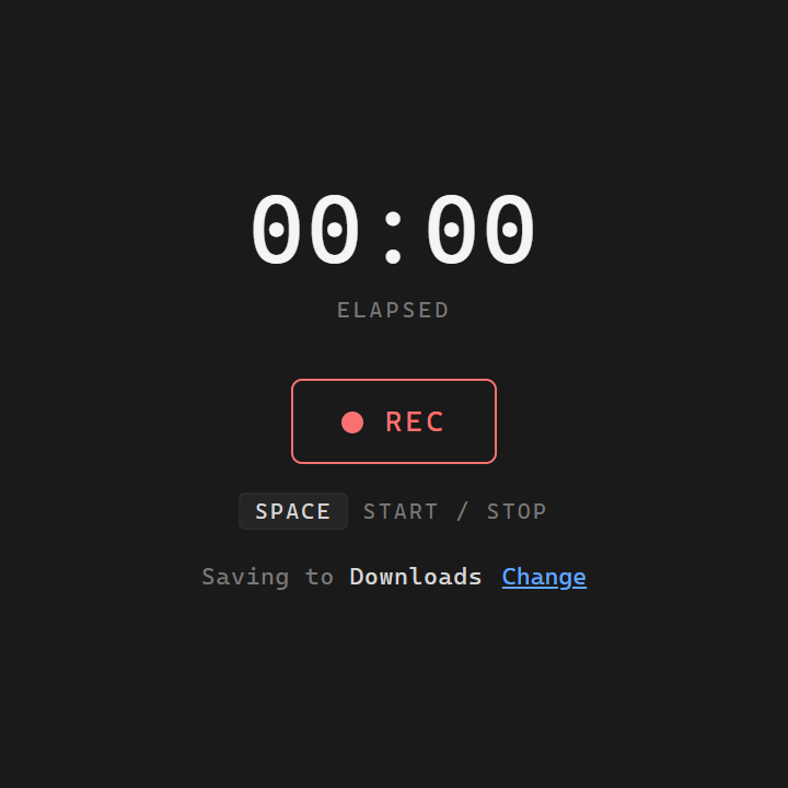 The screen recorder idle state showing the timer and REC button