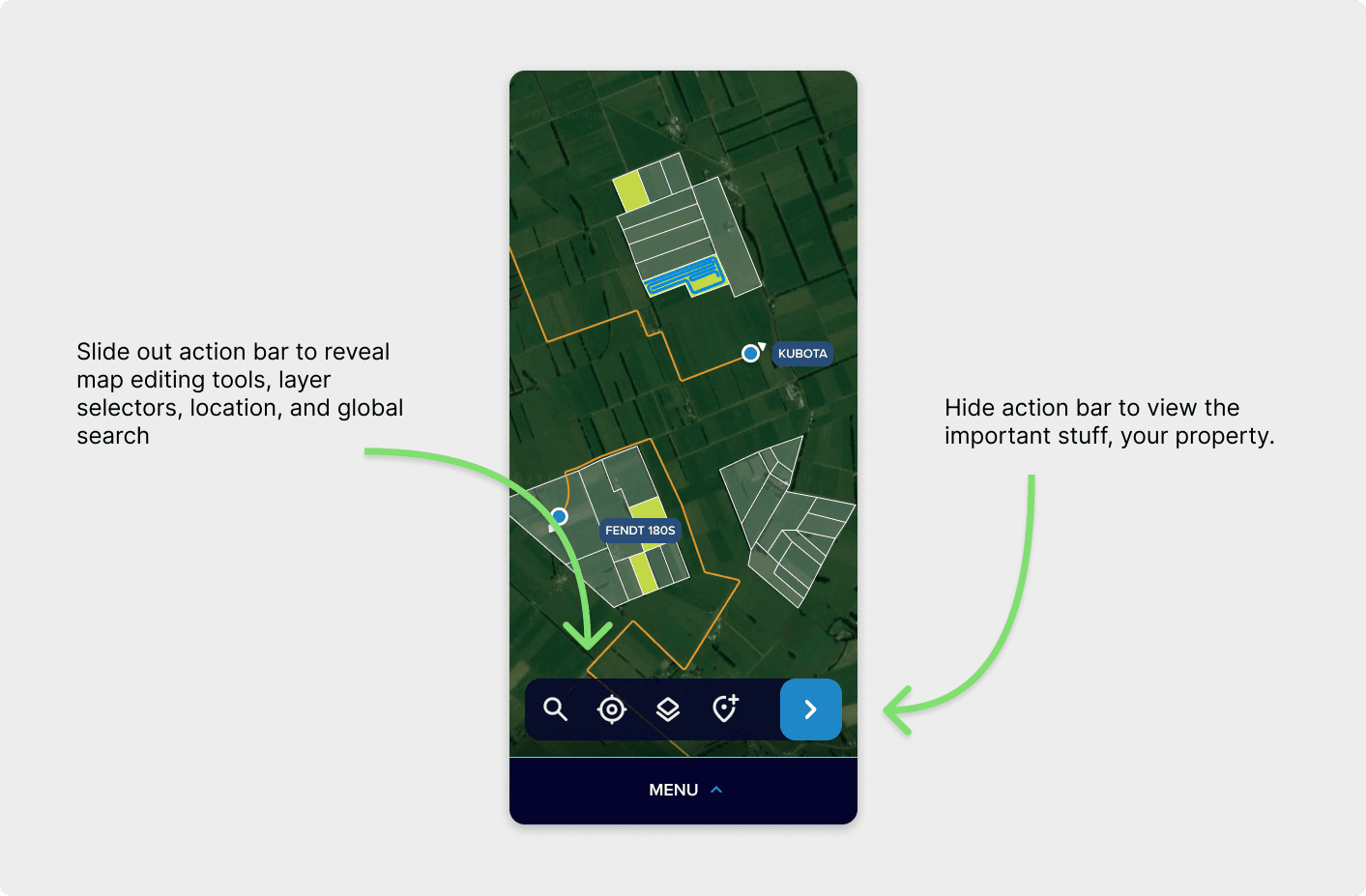 Interactive map with touch-friendly controls for jumping to jobs, assets and properties